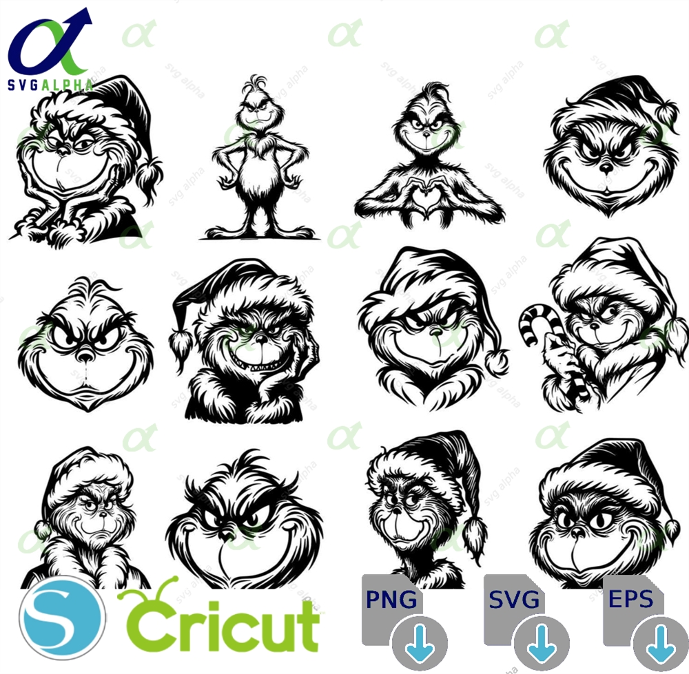 Grinch Faces Svg Bundle Christmas Clipart For Cricut Digital Download
